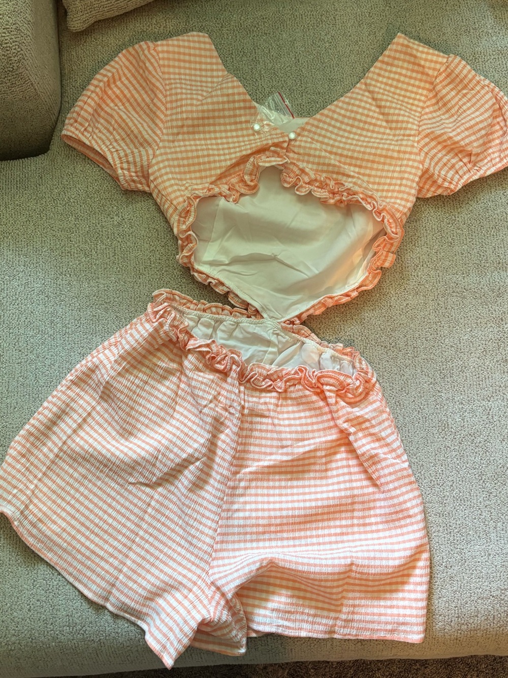 Peach Striped Open-Back Romper